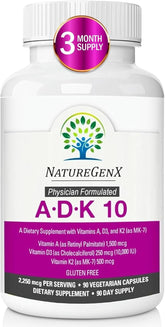 NatureGenX ADK10 : bouteille avec petites capsules pour une ingestion facile.