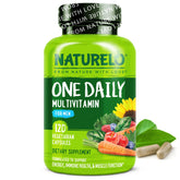 NATURELO Hommes, bouteille de multivitamines, apport quotidien en nutriments essentiels.