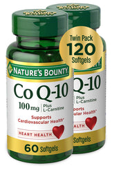 Nature's Bounty CoQ10 Plus L-Carnitine, flacon visible, soutien énergie potentielle et antioxydants.
