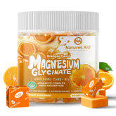 Gommes Nature's Aid Magnésium Glycinate à l'orange dans une bouteille, soutien quotidien et bien-être