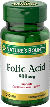 Nature's Bounty acide folique 800 mcg — bouteille et énergie potentielle