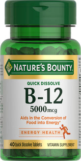 Nature's Bounty B12, comprimés dissolution rapide pour énergie durable.