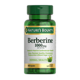 Nature’s Bounty Berberine 1000 mg: capsules et bouteille, soutien potentiel au cholestérol et glycémie.