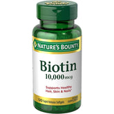 Nature's Bounty Biotine 10000 mcg – gélules, libération rapide, soutien cheveux-peau-ongles.