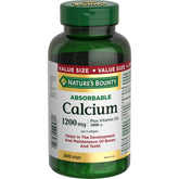 Nature's Bounty calcium absorbable 1200 mg + D3 1000 UI — bouteille pour usage quotidien.