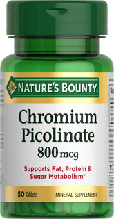 Nature's Bounty picolinate de chrome 800 mcg, comprimés pour soutenir le métabolisme.