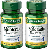 Nature's Bounty mélatonine dissolution rapide dans une bouteille, soutien potentiel à la détente nocturne.