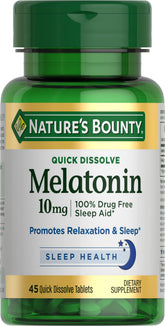Nature's Bounty Mélatonine: comprimés dissolution rapide favorisant relaxation nocturne.