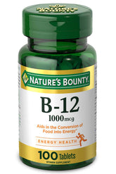 Vitamine B12 Nature's Bounty – bouteille montrant la dose et le soutien potentiel au métabolisme.