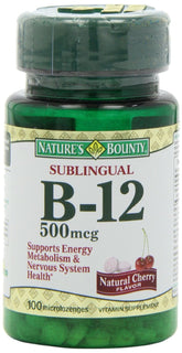Nature's Bounty B12 500 mcg – tablette dissoute rapidement sous la langue, goût cerise naturelle