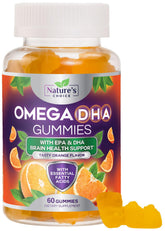 Nature's Choice Gommes Omega 3 orange en bouteille, plaisir quotidien possible pour le cœur.