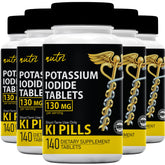 Nature's Fusions tablettes d’iodure de potassium 130 mg, emballage 5 paquets, stockage sûr.