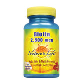 Nature's Life Biotin 2500mcg pour cheveux sains et volumineux.