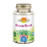 Nature's Life Maca Root 500mg : bouteille affichant énergie naturelle et vitalité durable.