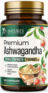 Nature's Nutrition Ashwagandha capsules 2100 mg pour soutien naturel et calme.