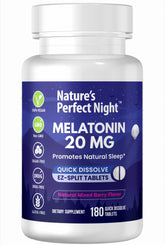 Nature's Perfect Night – bouteille mélatonine 20 mg, prise pratique le soir.