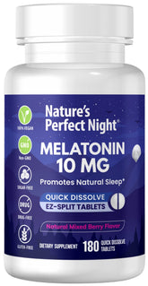 Nuit Parfaite de la Nature, tablettes mélatonine 10 mg dissolution rapide soutenant une routine nocturne.