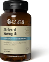 Nature's Sunshine Skeletal Strength emballage et étiquette, soutien potentiel pour la santé osseuse.