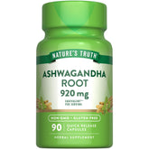 Nature's Truth Ashwagandha capsules près de la bouteille, soutien au bien‑être potentiel.