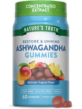 Gommes Ashwagandha Nature's Truth dans un bocal, saveur tropicale, pratique au quotidien.