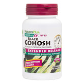 NaturesPlus Cohosh noir comprimés – bouteille visible pour le bien-être potentiel pendant la ménopause.