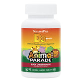 NaturesPlus Animal Parade D3 pour enfants, bonbons animaux cerise noire, soutien potentiel à l’absorption du calcium