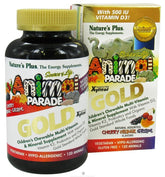 NaturesPlus Animal Parade Gold: tablettes en forme d'animaux, goût agréable pour les enfants.