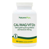 NaturesPlus Calcium/Magnesium/D3/K2 – bouteille visible, soutien potentiel à la santé osseuse.