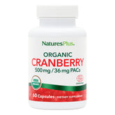 NaturesPlus Cranberry 500 mg — bouteille visible, capsules faciles à prendre.