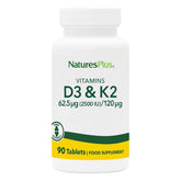 NaturesPlus D3 et K2 90 comprimés — bouteille soutenant potentiellement les os et le cœur.