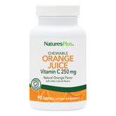 NaturesPlus Orange Juice : bouteille de comprimés masticables orange, soutien immunitaire potentiel.