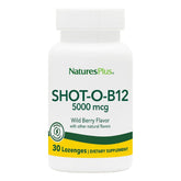NaturesPlus Shot-O-B12 pastilles dans boîte, goût fruits des bois, pratique à emporter.