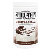 NaturesPlus SpirU-Tein Cookies & Cream emballage: protéine végétale pratique pour les collations.