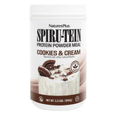 NaturesPlus SPIRU-TEIN Shake Cookies et Creme dans un shaker, goût gourmand et pratique.