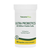 NaturesPlus Ultra Probiotics, bouteille visible, soutien digestif potentiel.