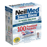 NeilMed Sinus Rinse: boîte avec 100 paquets prémélangés, pratique pour le rinçage nasal.