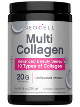 NeoCell Super Multi Collagen poudre en bouteille 9oz, routine beauté potentiellement nourrissante pour peau.