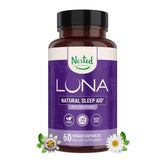 Luna Nested Naturals: bouteille affichant une solution naturelle pour un sommeil reposant.