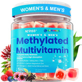 Gommes NEVISS Multivitamines en bouteille avec saveur fruits rouges pour énergie quotidienne.