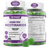 NEVISS Nicotinamide sans sucre, boîte 120 gommes, énergie quotidienne potentielle.