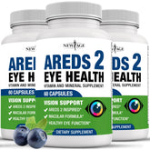 NEW AGE AREDS 2: bouteille visible avec étiquette, soutien potentiel à la vision au quotidien.