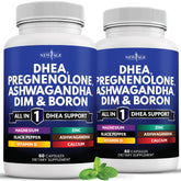 NEW AGE DHEA: gelules en gros-plan, soutien potentiel à l'équilibre hormonal quotidien