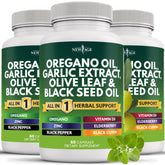 NEW AGE huile d'origan et extrait d'ail en bouteille, utilisation quotidienne pratique