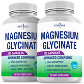 NEW AGE Magnésium Glycinate 500 mg – bouteille et capsules, biodisponibilité élevée.
