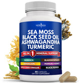 NEW AGE mousse de mer huile nigelle — bouteille prête à l'emploi et nutriments naturels.