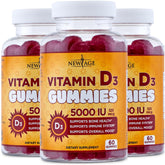 NEW AGE Gommes Vitamin D3 5000 UI – emballage triple-pack pratique pour votre routine quotidienne