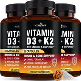 NEW AGE – Bouteille de capsules D3 et K2 MK-7 pour le soutien des os.