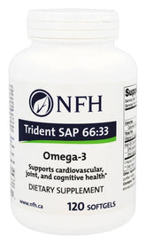 Gélules Trident NFH 66:33 dans une bouteille, soutien potentiel cœur et vitalité.