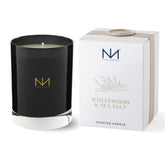 Niven Morgan Whitewood Sea Salt bougie emballage, ambiance raffinée prête à offrir.