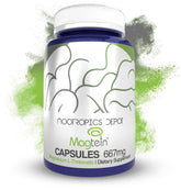 Nootropics Depot Magtein gélules dans une bouteille: soutien cognitif potentiel pour la journée.